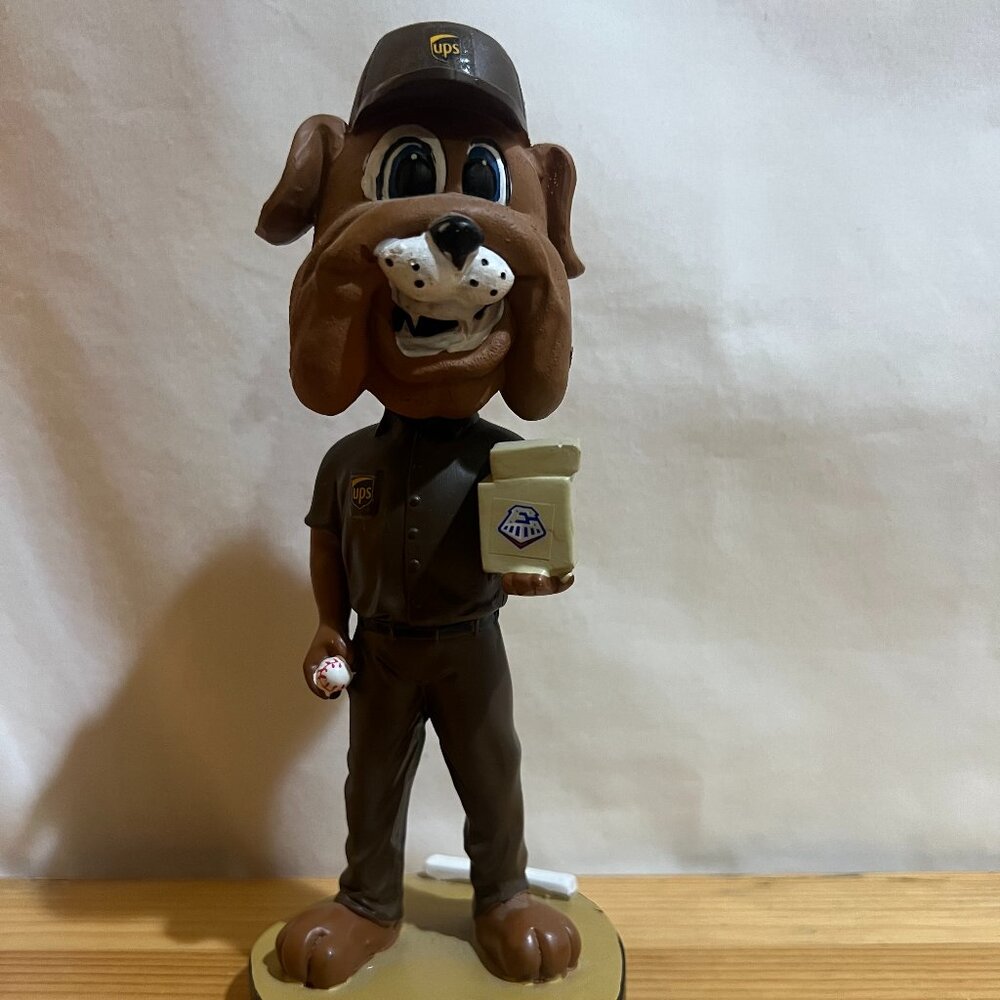 ROUND ROCK EXPRESS "SPIKE" The Bulldog Mascot Bobblehead in UPS Uniform Used Goo
